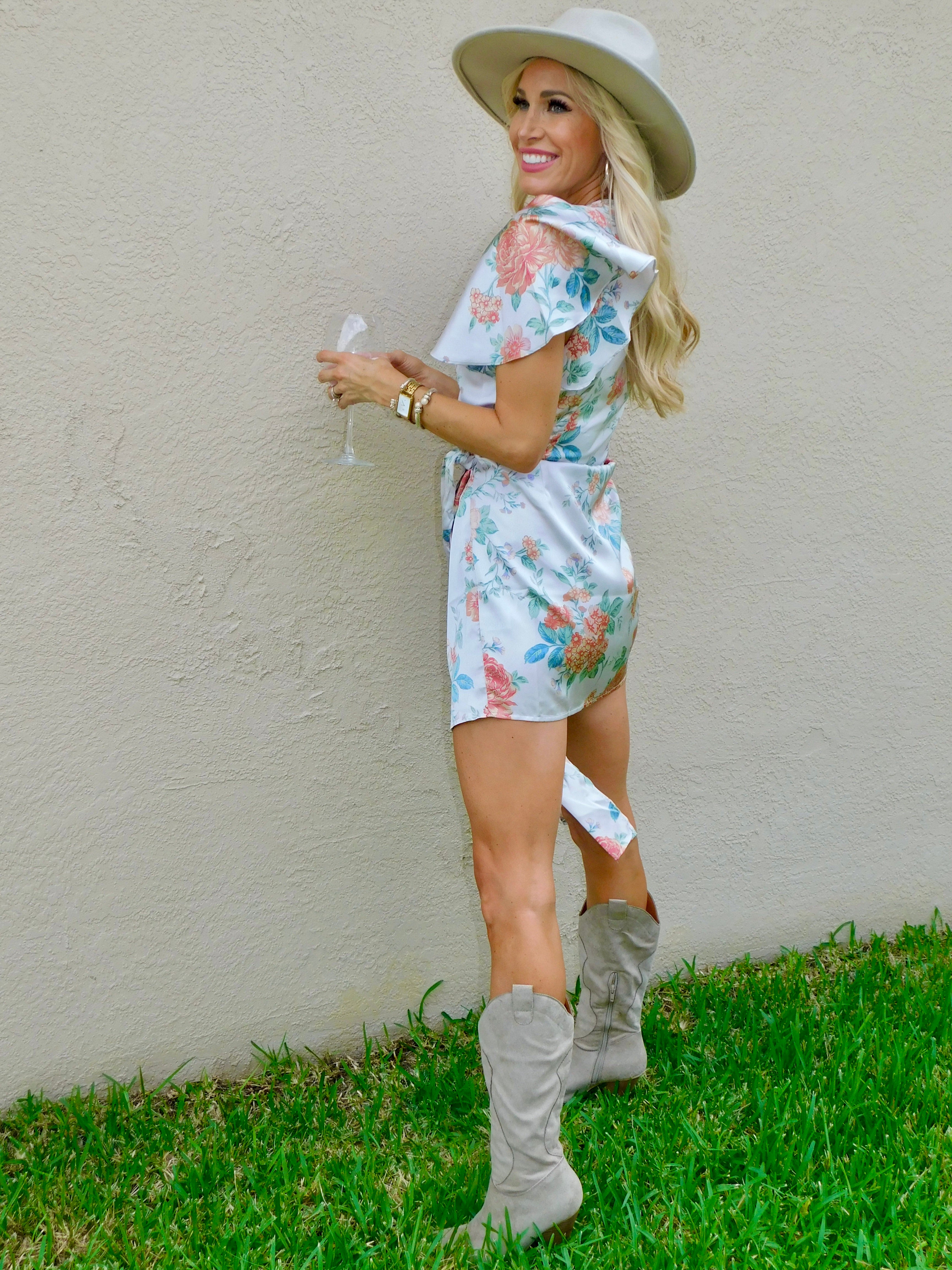 Aurora Floral Print Satin Mini Dress