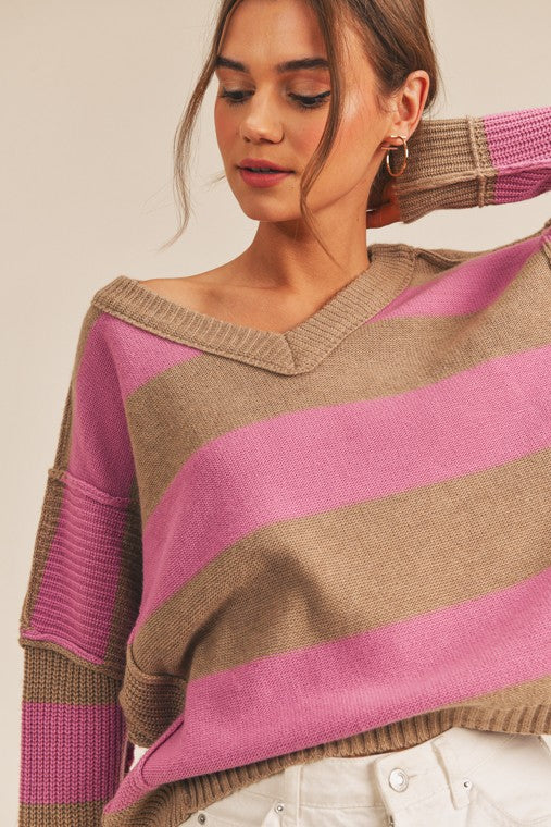 Belinda Striped V-Neck Sweater