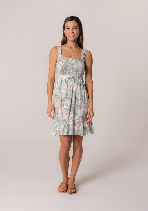 Palm Leaf Smocked Mini Dress
