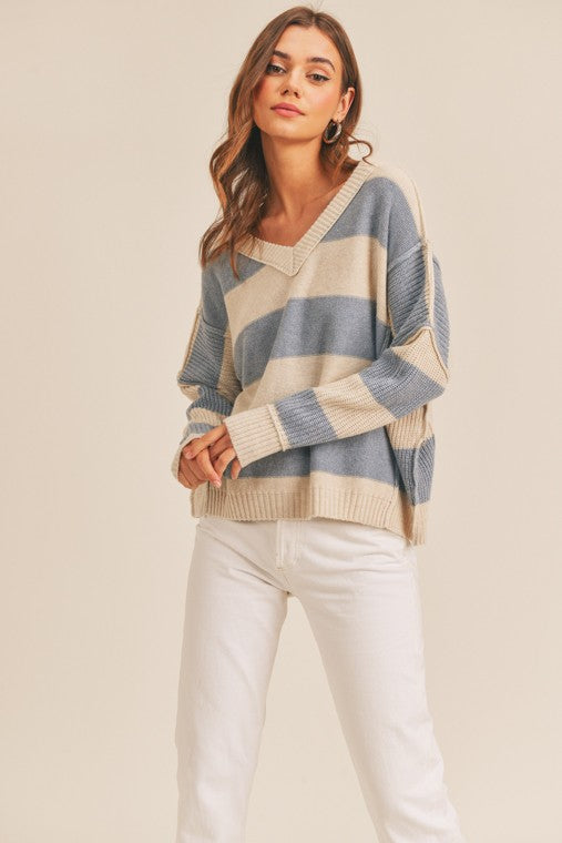 Belinda Striped V-Neck Sweater