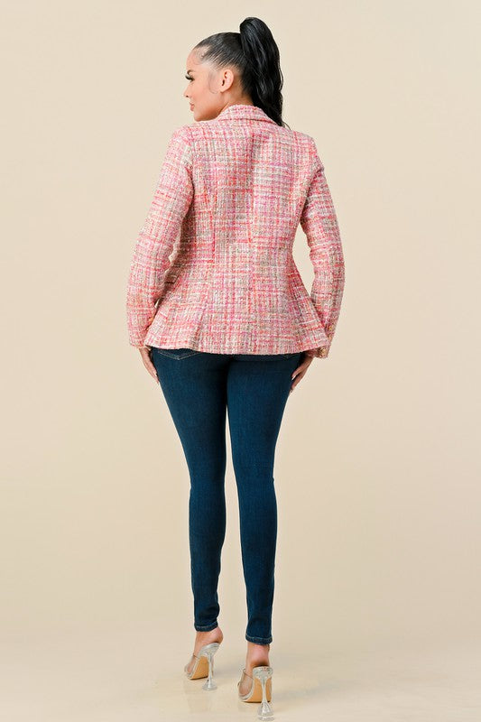 Blush Tweed Double Breasted Blazer
