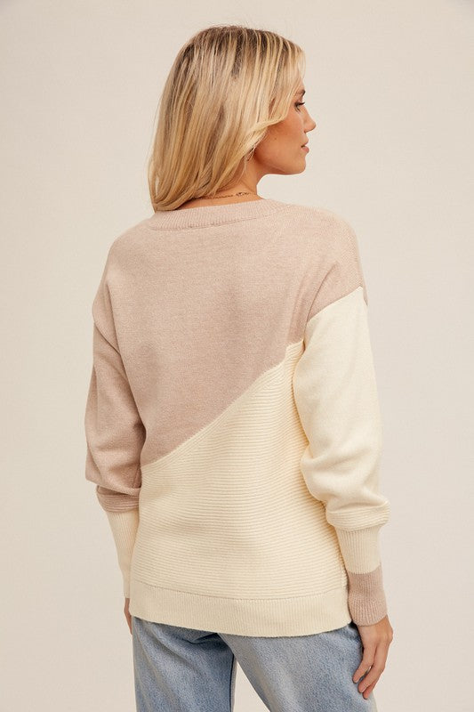 Annalise Asymmetrical Color Block Knit Sweater