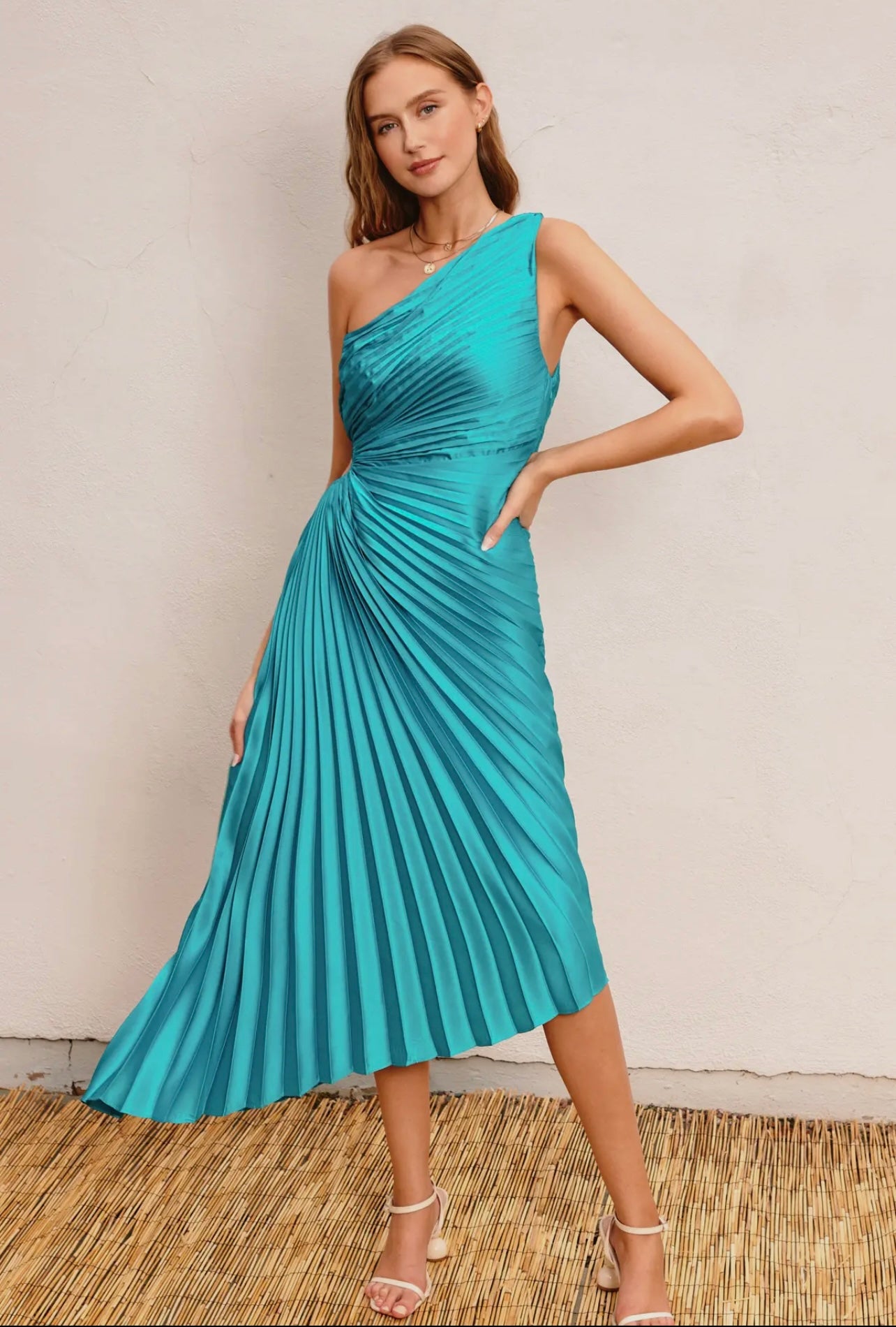 Olympia Single Shoulder Pleated Maxi Dress