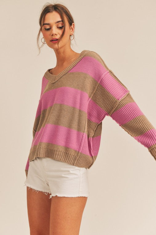 Belinda Striped V-Neck Sweater