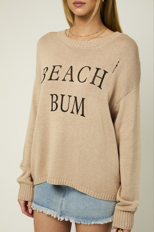 BEACH BUM Round Neck Long Sleeve Knit Sweater