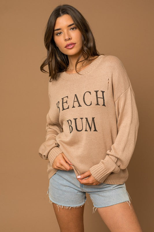 BEACH BUM Round Neck Long Sleeve Knit Sweater
