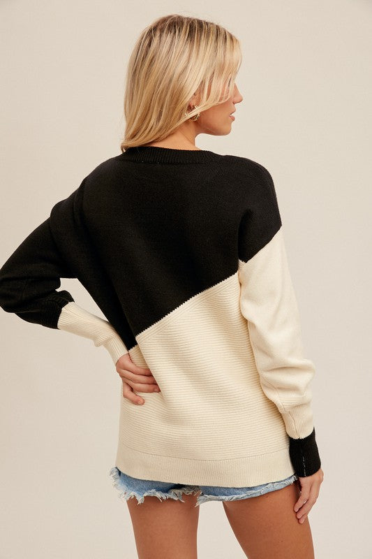 Annalise Asymmetrical Color Block Knit Sweater